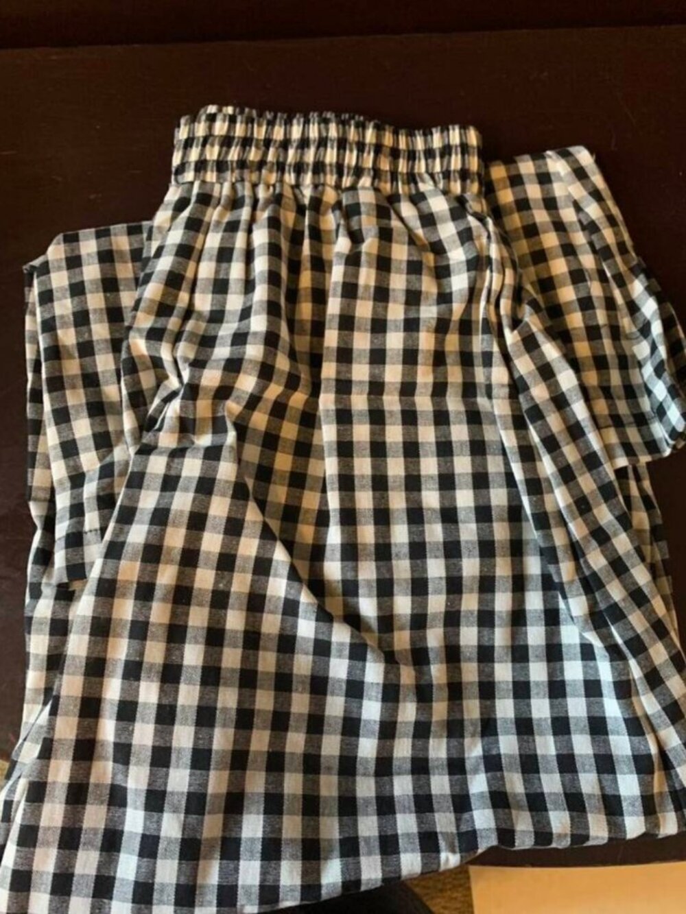 Women's Cotton Gingham Wide Leg Pants High Waist Elastic Plaid Palazzo Trousers - Picture 5 of 5